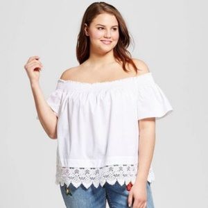 Who What Wear Off The Shoulder White Blouse Lace